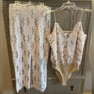 WAYF lace bodysuit and midi skirt set